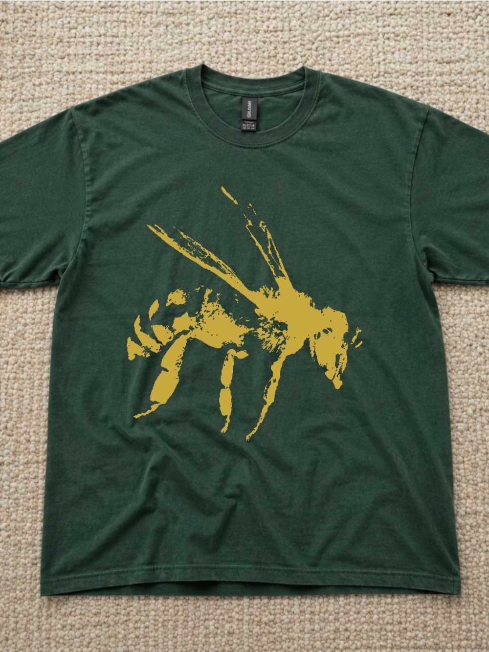 Gildan Dark Green Short-Sleeve Tee with Yellow Bee Graphic